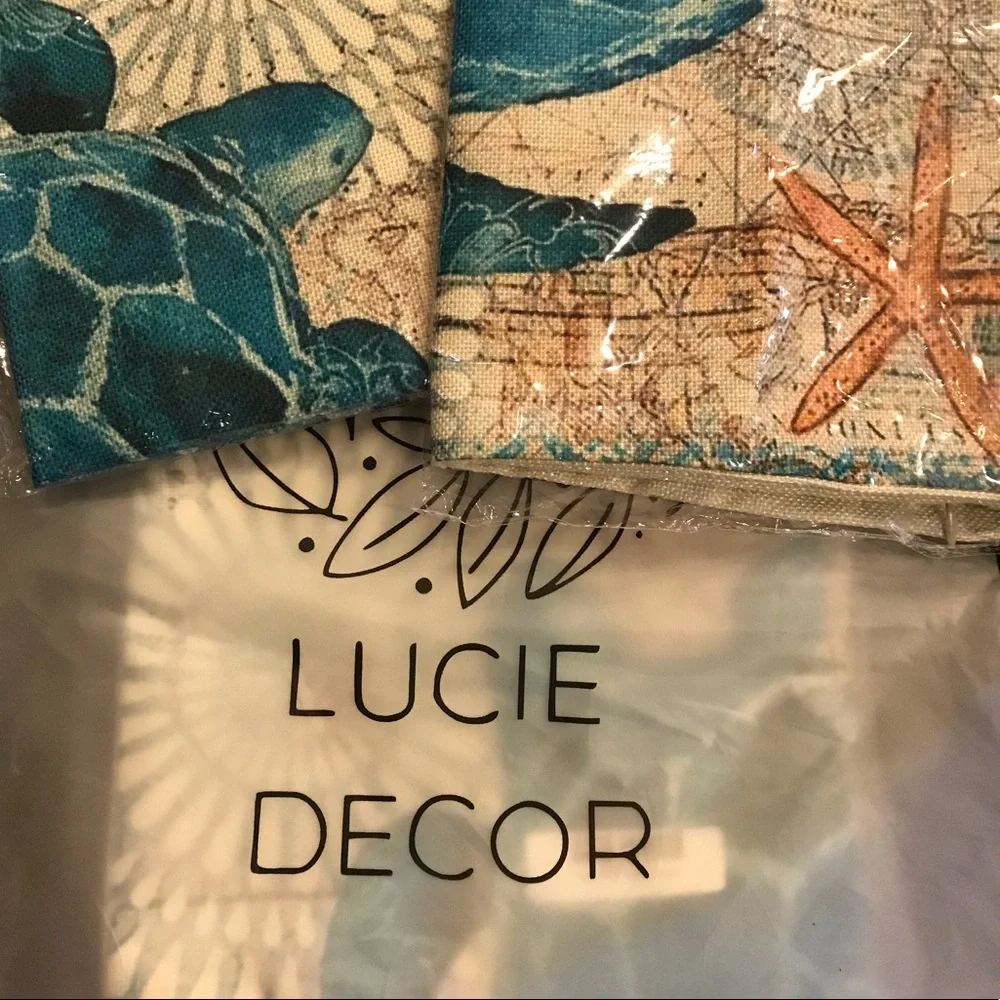 Beachy Accent throw pillow cover with sea turtle design - Picture 7 of 14